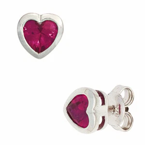 Paar Stecker Ohrstecker Herz Herzchen 925 Silber Zirkonia pink Kinder - Imagen 1 de 1