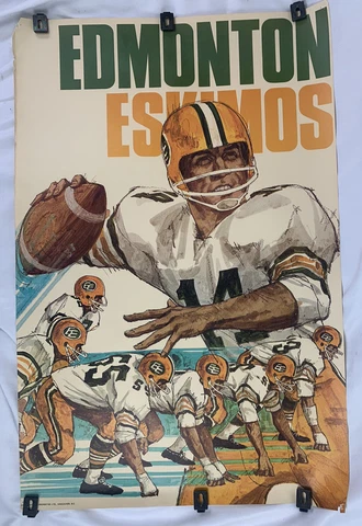 Rare Vintage Original 1970’s CFL Edmonton Eskimos Poster Canadian Football 36" Cover