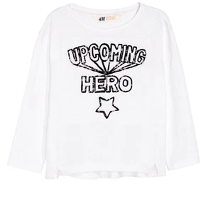 Girls H M Shirt Top Logo Upcoming Hero Black Sequin Long Sleeve Size 6-8 - Picture 1 of 3