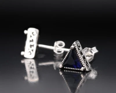 Men Women Sterling Silver Post Triangle Stud Cubic Zirconia CZ Earrings 8mm K68 - Image 1 of 4