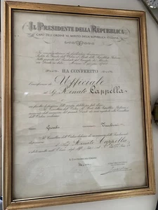 Republik Zertifikat Abzeichen Offizier ROM Juni 1960 Quadro Rahmen - Picture 1 of 8