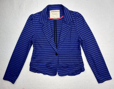 Anthropologie Cartonnier Blazer Jacket Womens Large Blue Black Long Sleeve Coat - Изображение 1 из 4