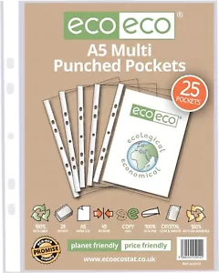 eco-eco A5 Multi Punched Pockets Poly Pockets - Clear Transparent - 25 Pockets - Picture 1 of 1