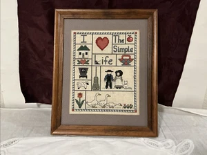 Cross Stitch Complete Framed “The Simple Life” W Frame 11" X 9” - Picture 1 of 3