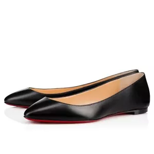 Christian Louboutin Eloise Black Nappa Shiny Leather Ballerina Ballet Flat 35 - Afbeelding 1 van 12