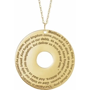 Collana Scritture Bibliche Matteo 6:9-13 Oro Massiccio 10K 14K e Argento Sterling - Foto 1 di 8