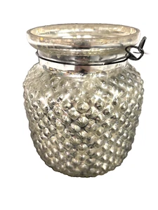 4 3/4" Tall Silver Mercury Glass Votive Jar Hobnail Pattern with Rustic Handle - Picture 1 of 7