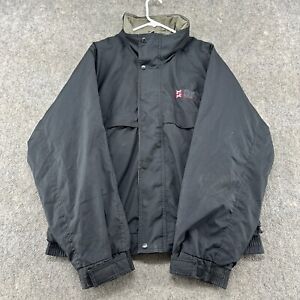 Parka Jacket Mens Large Black Polyester Windbreaker Rain Coat Hooded Mesh Lined