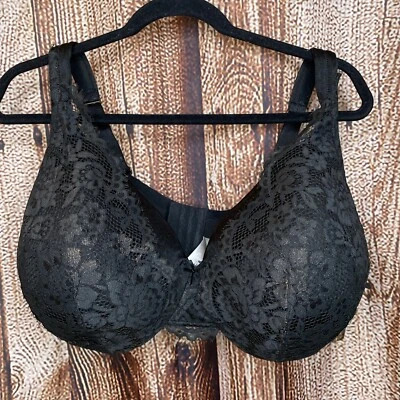 Cacique Lightly Lined Full Coverage Bra Size 42H Black W/ Rose Gold Lace Adjust. - Image 1 of 4
