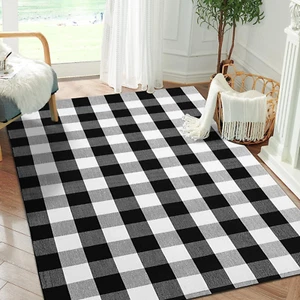 Buffalo Plaid Outdoor Rug Washable Black White 4'x6' Black and White Plaid - Picture 1 of 7
