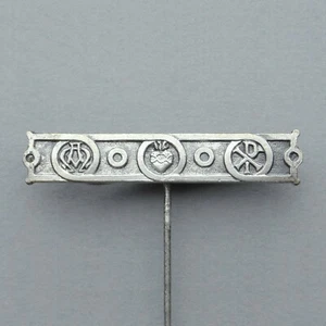 Französische, antike religiöse Brosche. Alpha und Omega, Sacred Heart, Chi Rho. XP. - Bild 1 von 8