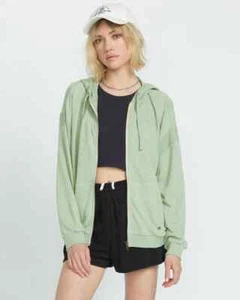 Volcom Lived in Lounge Frenchie  full Zip Womens Hoodie Grass Green   Large NWT - Picture 1 of 6