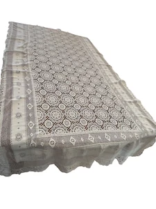 Vintage Tischdecke Spitze Häkelöse weiß Jakobsmuschelsaum rechteckig 48" x 96" - Bild 1 von 12