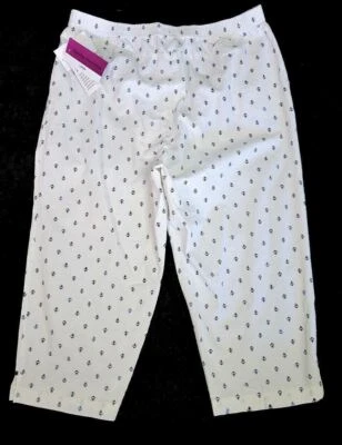 NUEVO CON ETIQUETAS Cathy Daniels Blanco Estampado Ancla Cintura Elástica Mujer Pantalones Capri Recortados Foto 1 de 4