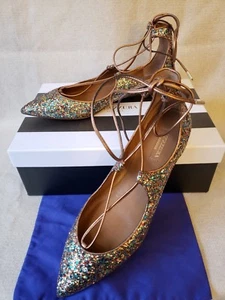 Nuove piatte glitter metalliche stringate punta Aquazzura Christy 38,5 39 8,5 9 - Foto 1 di 27