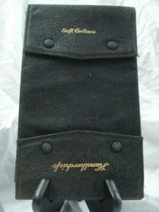 Vtg Blk Leather Soft Collar & Handkerchief Holder Pouch w/Wht Shirt Collar, Snap - Picture 1 of 12