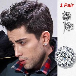 Men’s/Youth’s/Boys: Silver Plated 6mm Crystal Diamante Sleeper/Stud Earrings - Picture 1 of 3