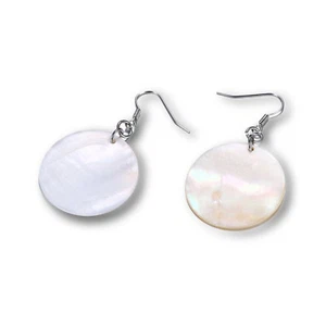 Moda Mujeres Niñas Pendientes de Caparazón Blanco/Negro Geometría Circular Pendientes de Gota - Imagen 1 de 15