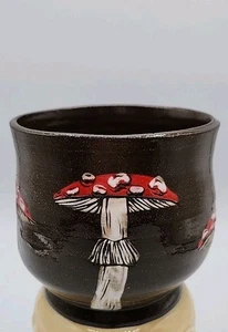 Artisan Studio Art Mushroom Pottery Cup Signed Hand Glazed Planter Unique - Picture 1 of 9