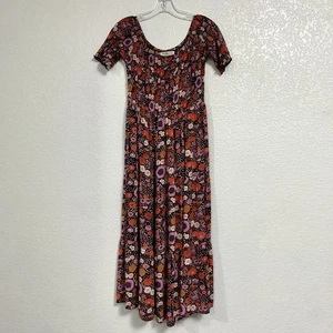 Abito Natural Life donna XS/S boho floreale midi a strati fumè manica corta rosso - Foto 1 di 14