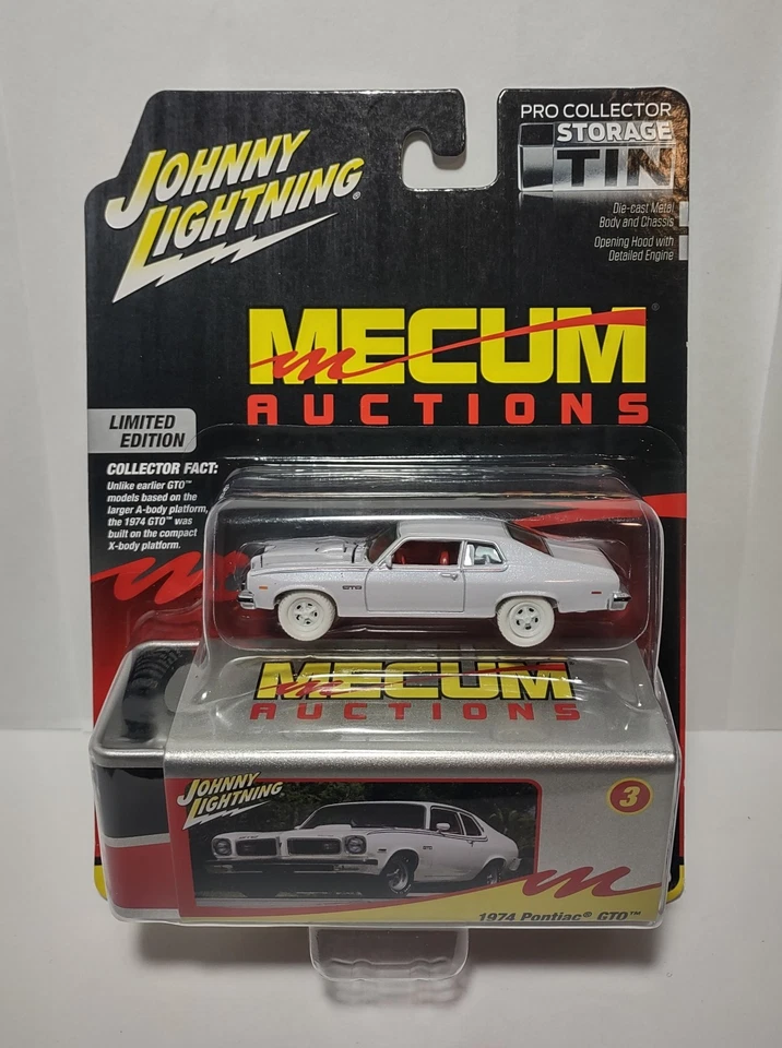 1/64 1974 Pontiac GTO White Mecum Johnny Lightning Collector Tin JLCT015-A3