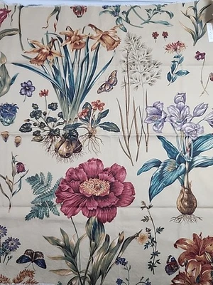 Kessler Botanical Garden Floral Upholstery Craft Fabric 24x25 Vtg Sample Beige - Image 1 of 4