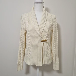 Cárdigan Chaps Mujer Pequeño Blanco Crema Tejido con Cable Acanalado Palanca Botón Suéter - Imagen 1 de 13