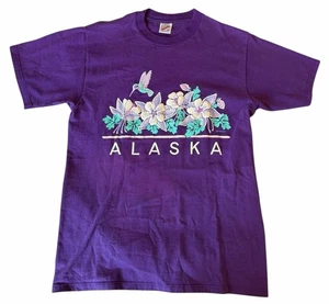 Vintage 90’s Alaska Hummingbird Flowers Graphic T-Shirt Medium Purple  - Bild 1 von 3
