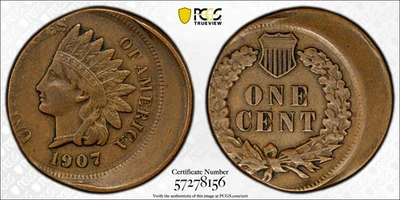 1907 P Small Cents Indian Head PCGS XF-45 BN 20% Off Center Error - Image 1 of 3