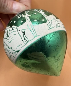 Green Deer Scene Tear Drop Shiny Brite Ornament - Picture 1 of 7