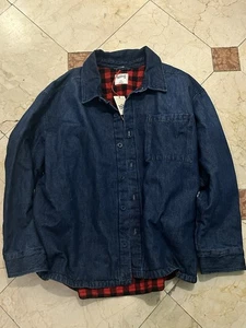 Vintage Woolrich Denim Shirt Men's Shacket Fleece Lined Button Up XXL - Picture 1 of 8