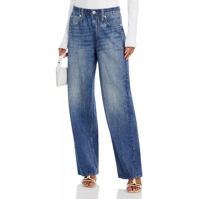 Pantalón de chándal de felpa de algodón Miramar tiro alto pierna ancha Jeggins azul mediano Foto 1 de 4