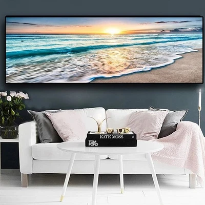Canvas Painting Landscape Posters Wall Art Beach Sunset Hanging Picture - Image 1 of 4
