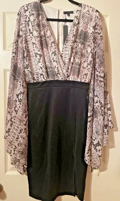 SYMPHONY - Vestido de Fiesta Negro y Serpiente Transparente Manga Pañuelo Profundo en V - Talla L Foto 1 de 4