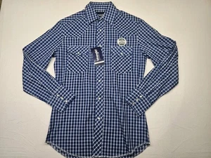 Wrangler Shirt Pearl Snap Classic Fit Mens Small Blue Plaid Long Sleeve - Picture 1 of 11