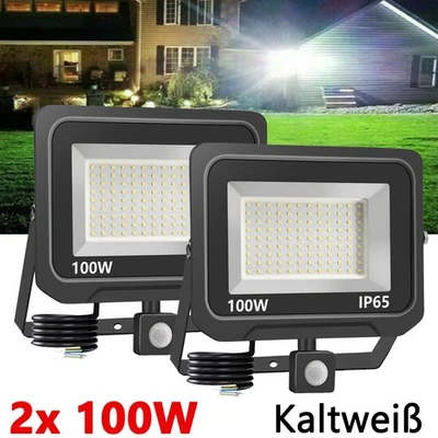 2X LED Fluter 100W mit Bewegungsmelder Außen Strahler Kaltweiß Scheinwerfer DHL - Bild 1 von 4