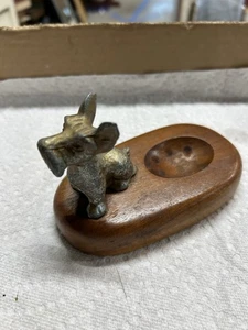 DUK-IT ~ Vintage Gold-toned Metal SCOTTY DOG PIPE REST w/Walnut Wood Base ~ USA - Picture 1 of 7