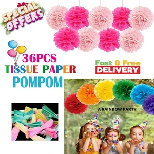 36 PIEZAS MEZCLADAS DE PAPEL DE SEDA POMPONES BOLAS DE FLORES MULLIDAS DECORACIÓN DE FIESTA DE BODA - Imagen 1 de 21