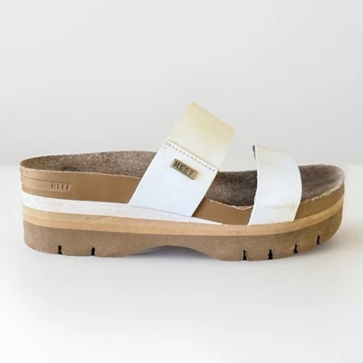 Сандалии на платформе REEF Cushion Vista Hi Slide белые кожаные пробковые размер 8 женские - Изображение 1 из 4