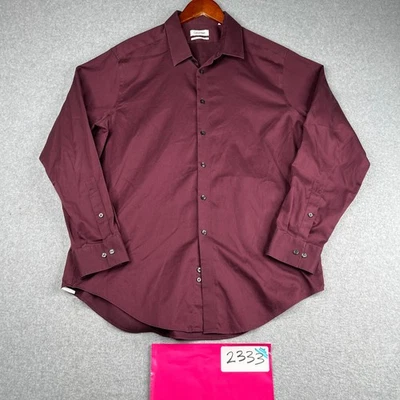 Camisa Calvin Klein 17 Borgoña Delgada Sin Hierro Informal Abotonada Manga Larga Para Hombre Foto 1 de 4