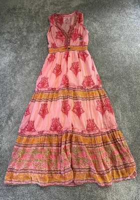 Sal Rosa Dress Womens Small Pink Yellow Cotton Silk Blouson - Image 1 of 4