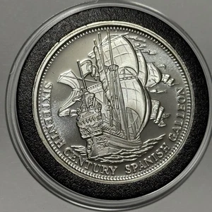 Moneda Barco Galeón Español Siglo XVI 1 Troy Oz .999 Plata Fina Redonda 999 - Imagen 1 de 12