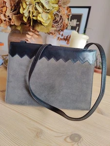 Bally Coordinates Grey Black Leather Handbag Crossbody Shoulder Strap Vintage - Picture 1 of 16