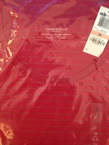 Charter Club Women's Top Long Sleeve Gold Striped Shirt Cranberry Red 2X - Picture 1 of 3