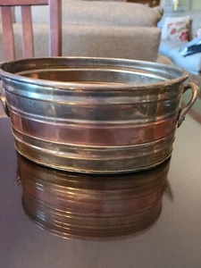 Solid brass copper oval pot w handles. Hosley International India. - Picture 1 of 6