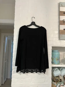 NWT JWD Tunic Top Long Sleeve Lace Trim O-Neck A Line Tunic Blouse Black Size S - Picture 1 of 8