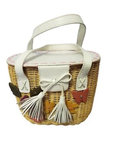Vintage natürliche gewebte Stroh Schmetterling, Blume, Tessel Korb Tasche - Bild 1 von 15