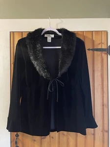 Women’s black Patra evenings shoulder pad Faux fur Trim Cardigan Large Velvet - Picture 1 of 5