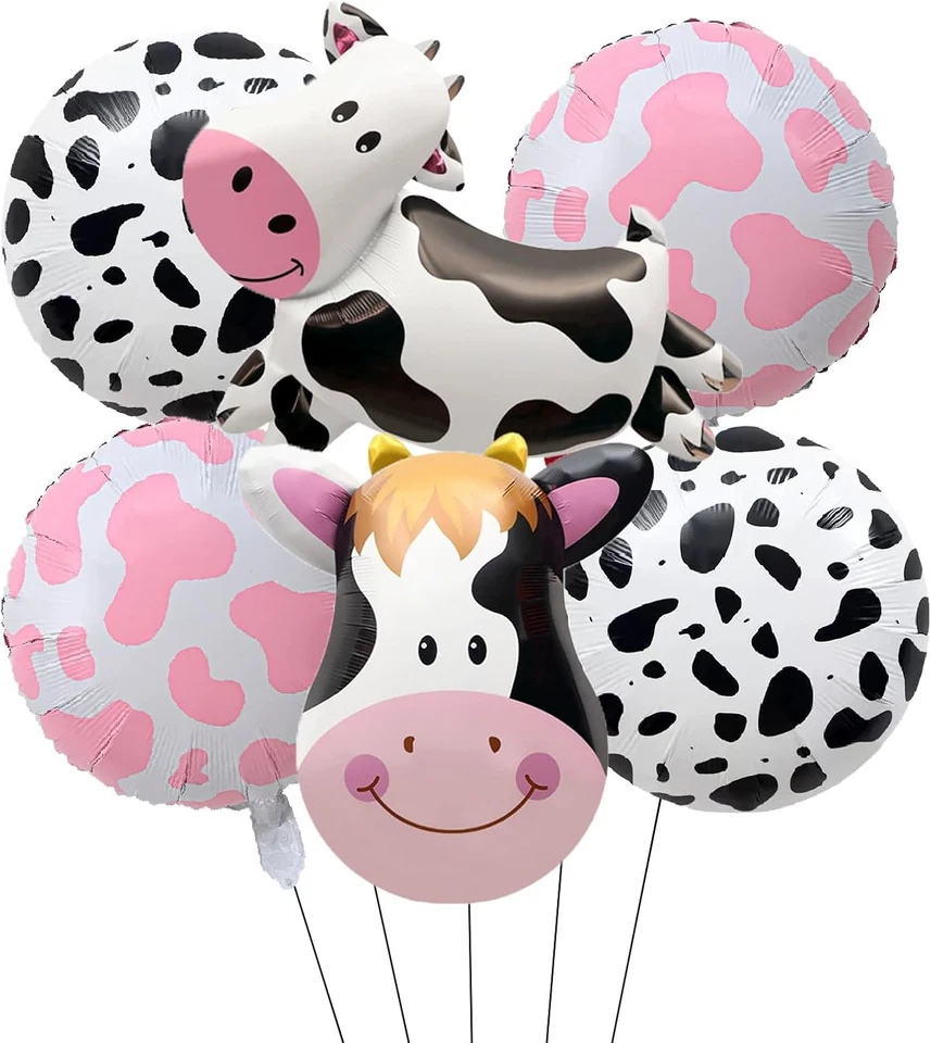 6PCS Cow Shaped Foil Balloons for Kids Birthday Baby Shower Farm Animal Themed P - Image 1 of 4