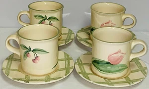 4 Pfaltzgraff GARDEN PARTY IMPRESSIONS 3 3/8"-10 OZ FLAT MUGS & 6" SAUCER PLATES - Picture 1 of 3